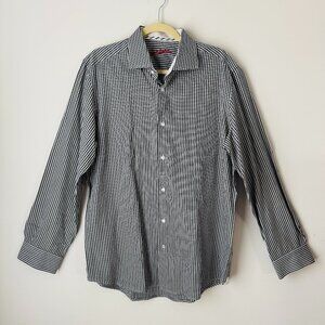 Robert Graham Black White Gingham Check Button Up Mens M/L 41 16 100% Cotton Emb
